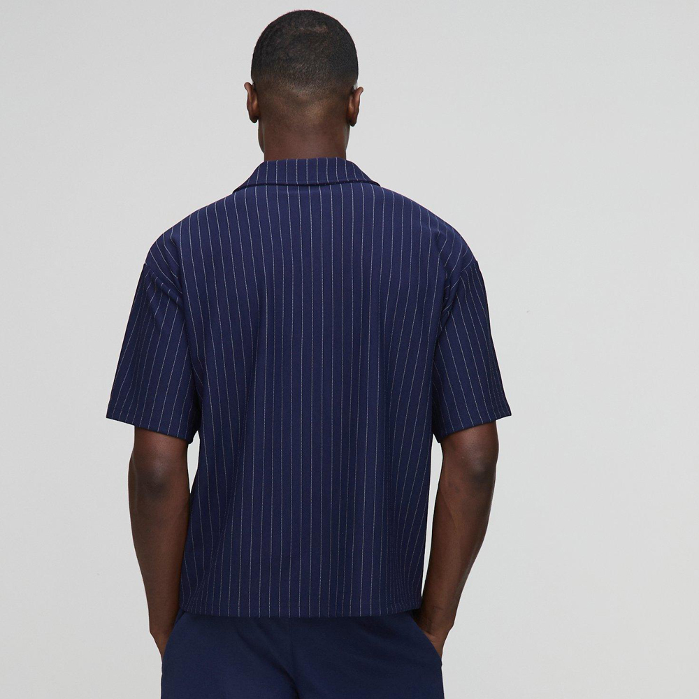 Oversized Boxy Pinstripe Revere Polo