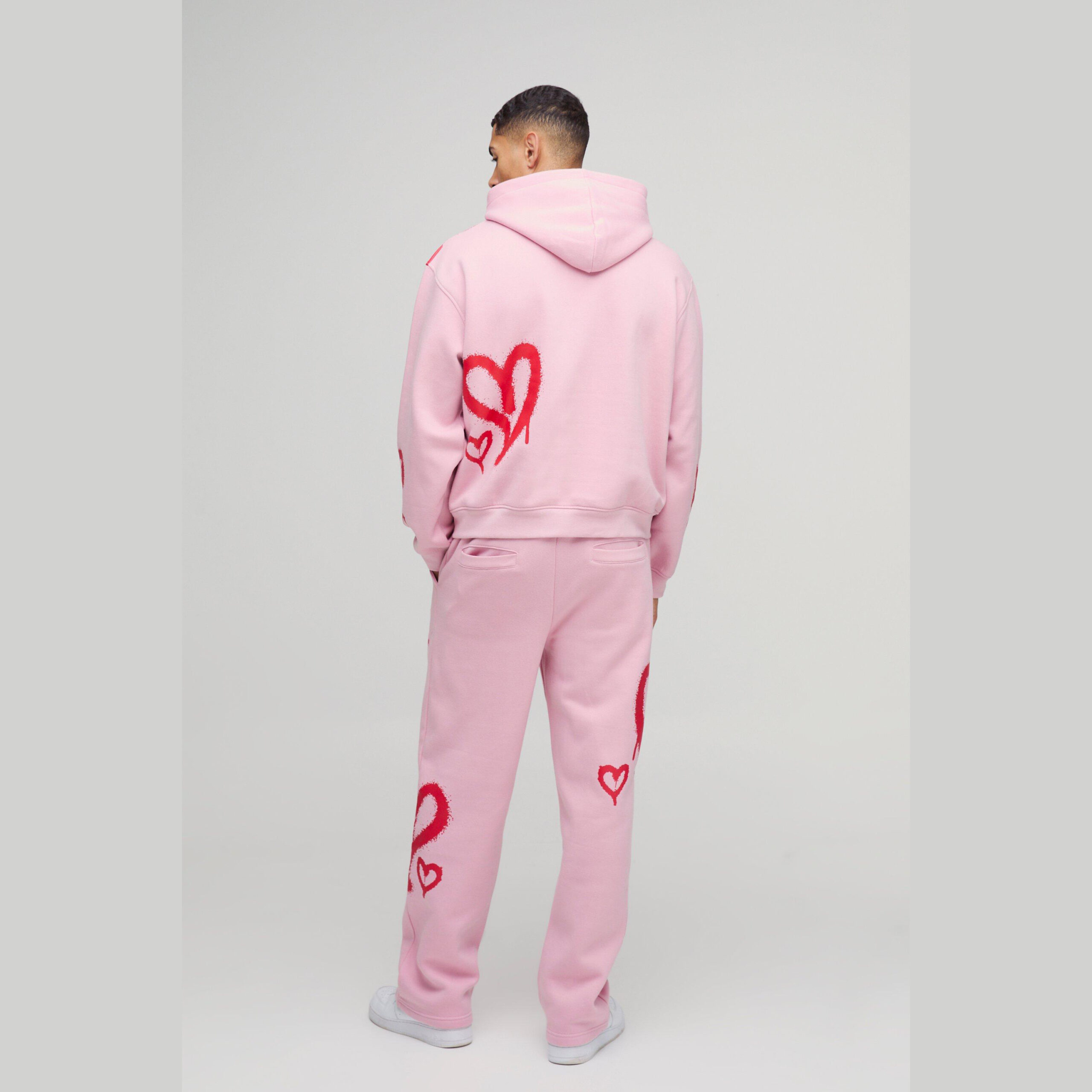 Oversized Boxy All Over Heart Printed Hooded Tracksuit - Image 2
