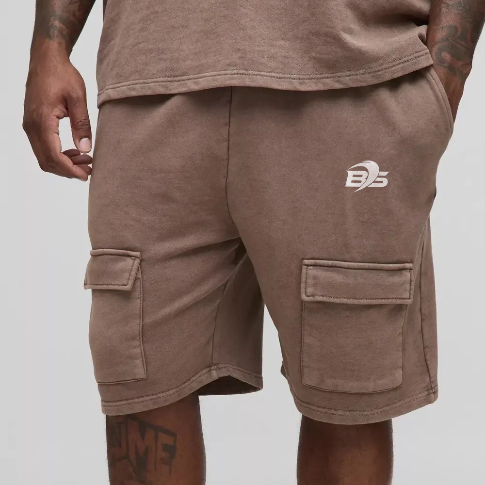 Plus Loose Fit Cargo Acid Wash Jersey Shorts