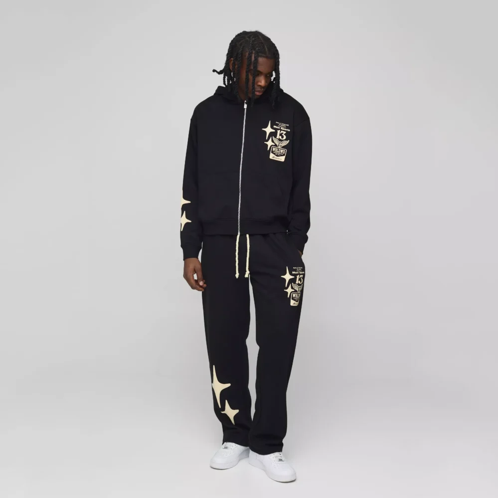 Oversized Boxy Graphic Hooded Zip Tracksuit