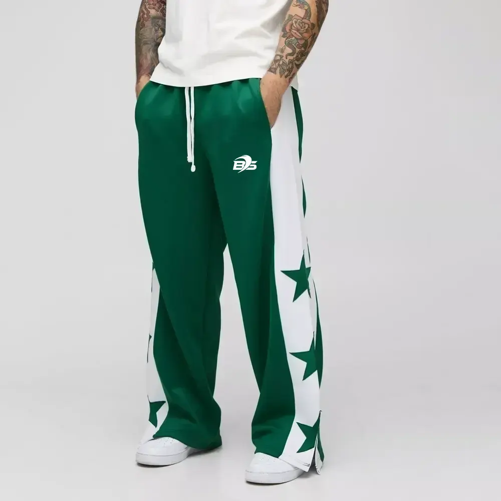 Wide Leg Star Tricot Split Hem Joggers