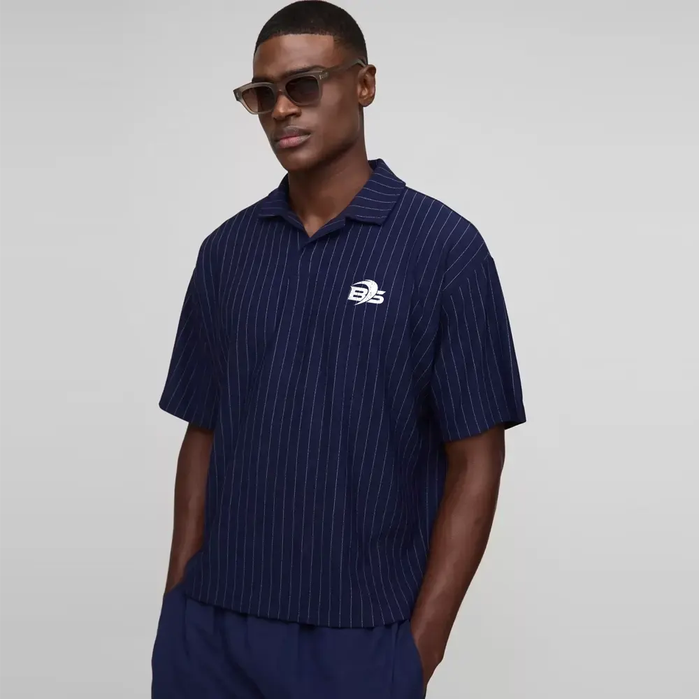 Oversized Boxy Pinstripe Revere Polo