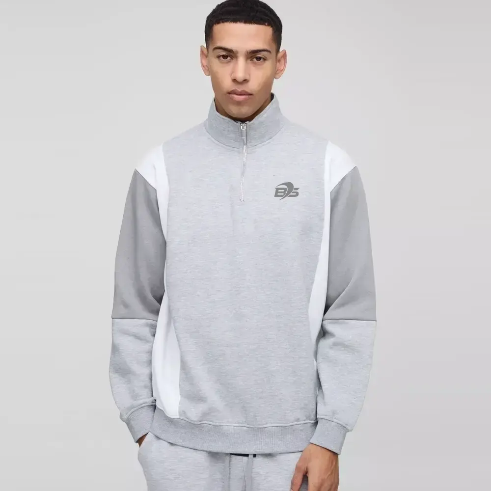 Oversized Man Colour Block Zip Funnel Neck Sweatshirt